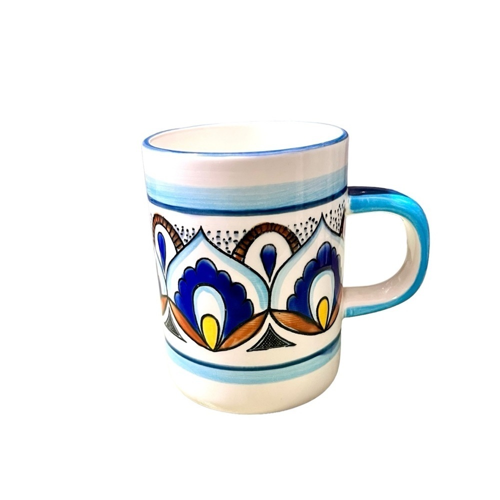 Vintage Unmarked Mexican Pottery Hand Painted  Coffee Mug